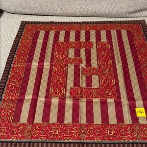 Fendi Authentic Red Burgundy Tan scarf 19.5x19.5